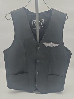 Vintage Barney's Black Leather Vest with Bourgets Bike Works White Patch